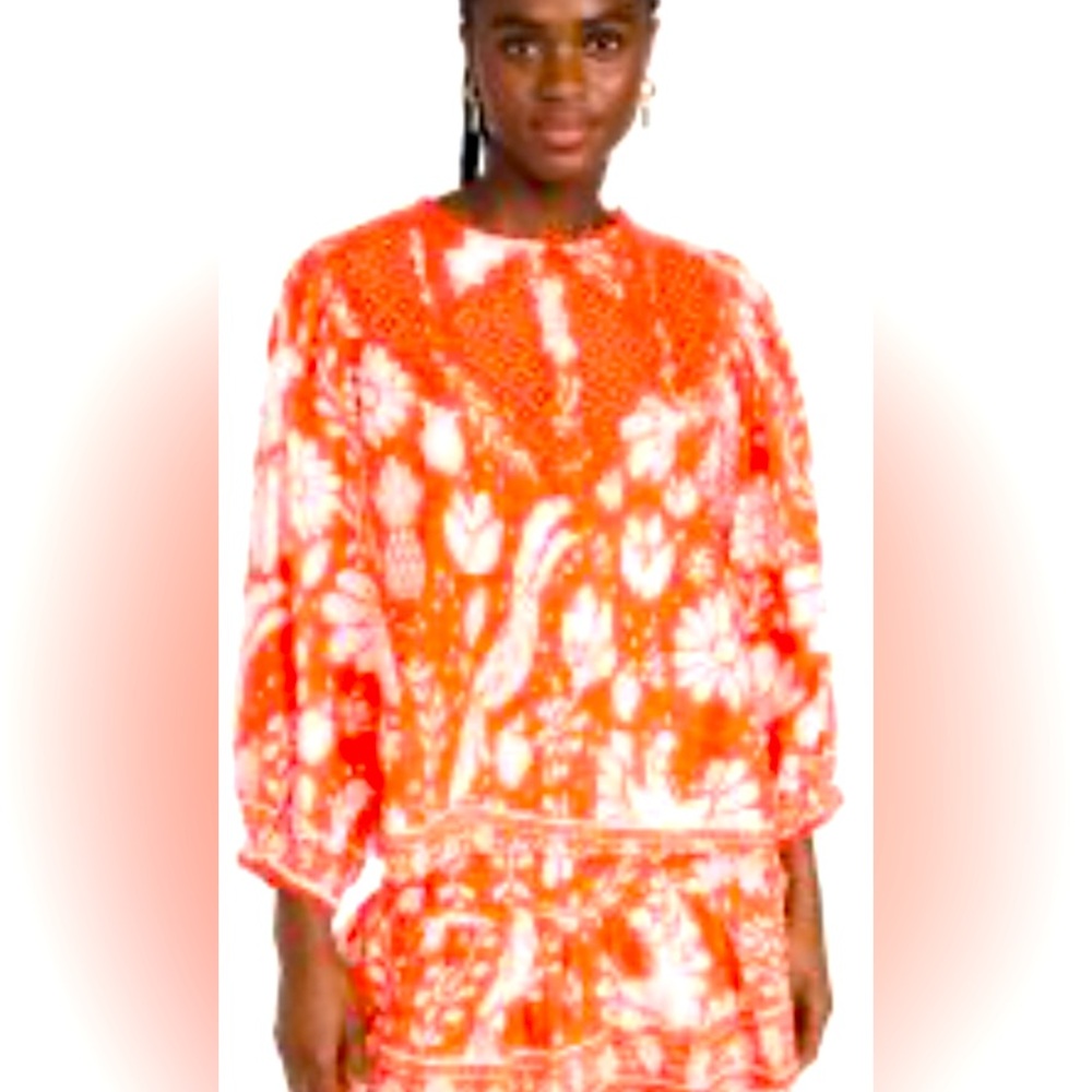 FARM RIO Orange Neon Jungle Print Blouse Size L